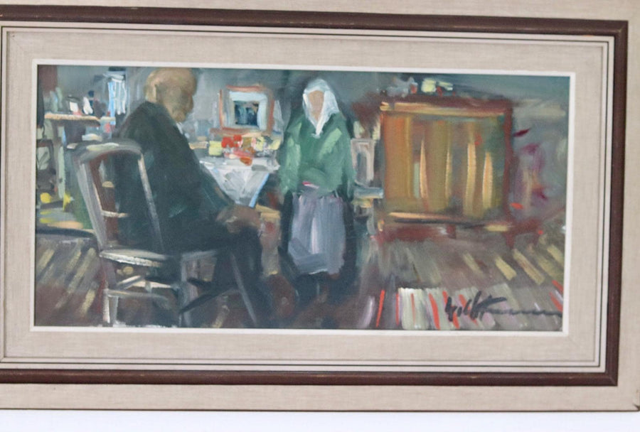 Original Swedish Oil on Canvas – “Two Figures at a Table”