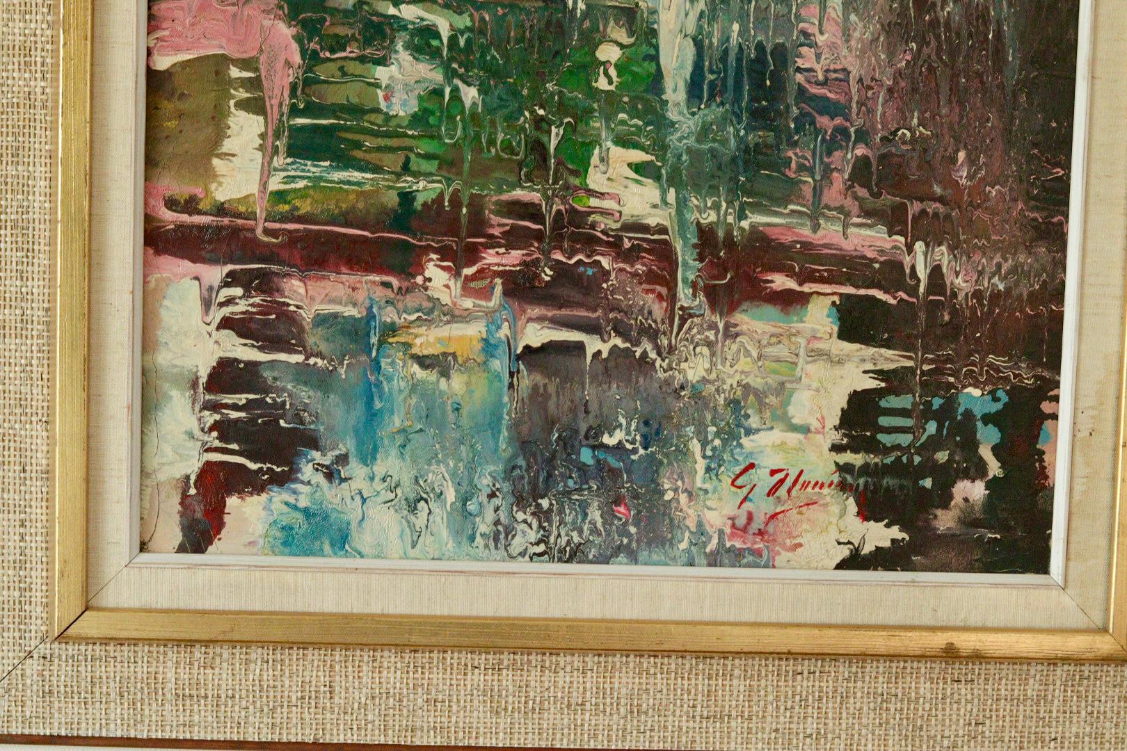 Mid-Century Original Scandinavian Oil on Canvas "Abstract Motif"