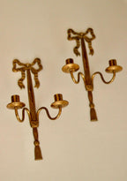 Pair of Vintage French Brass Double Arm Bow Sconces