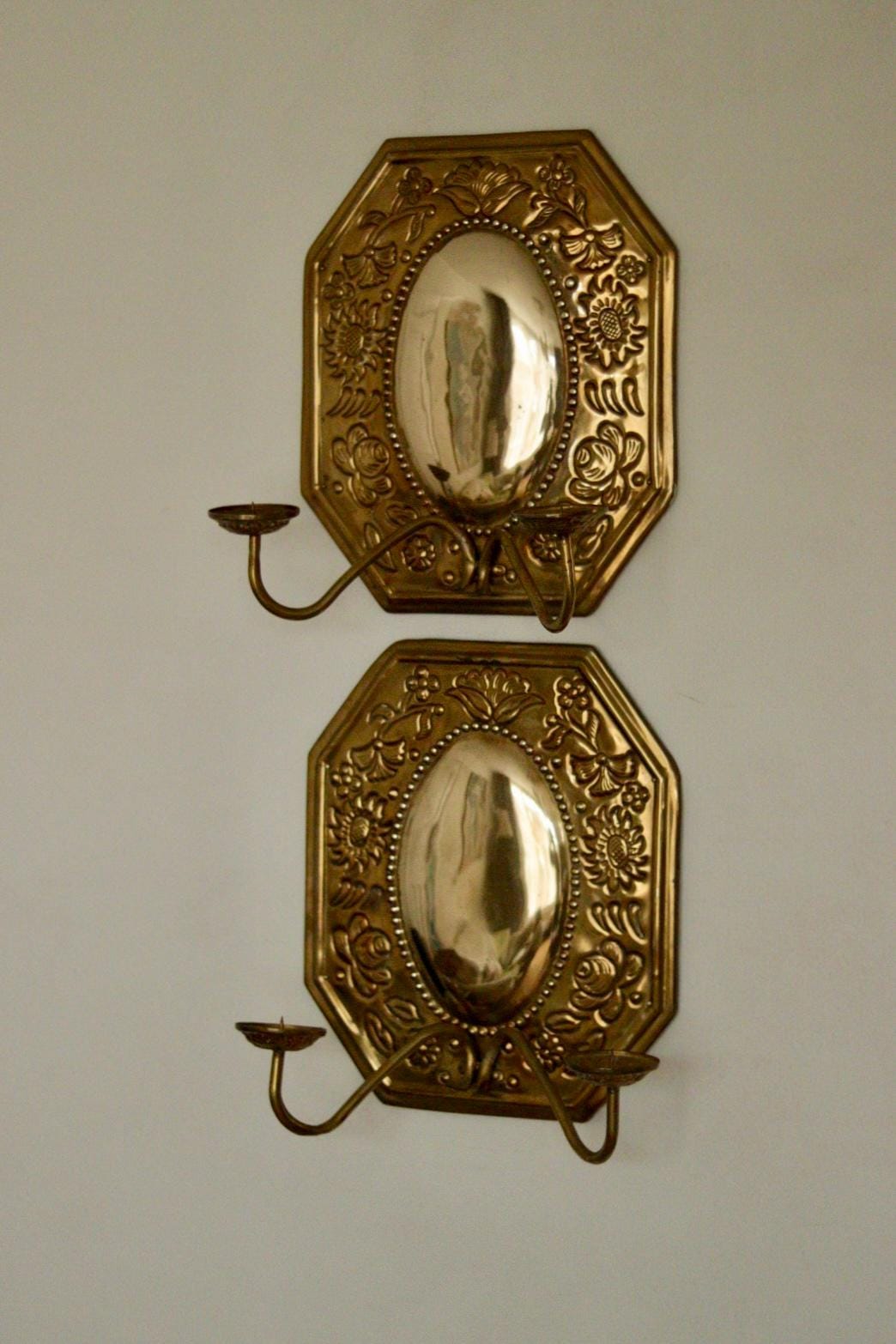 Pair of Mid-Century Swedish Brass Octagonal Double Arm Sconces