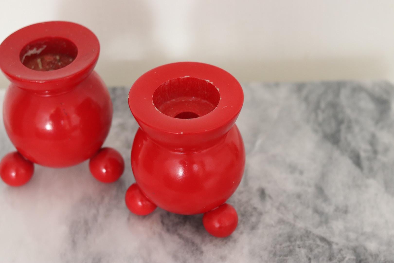 Pair of Swedish Dala Ball Candle holders