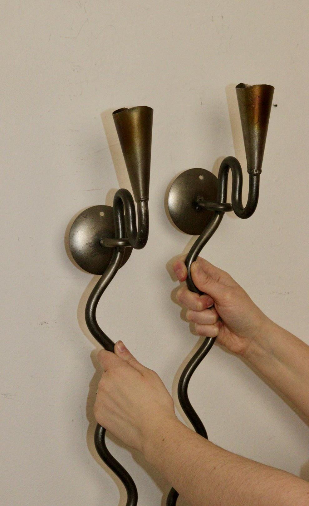 Pair of Mid-Century-Swedish Sconces with Gun Metal Silver Grey Coating