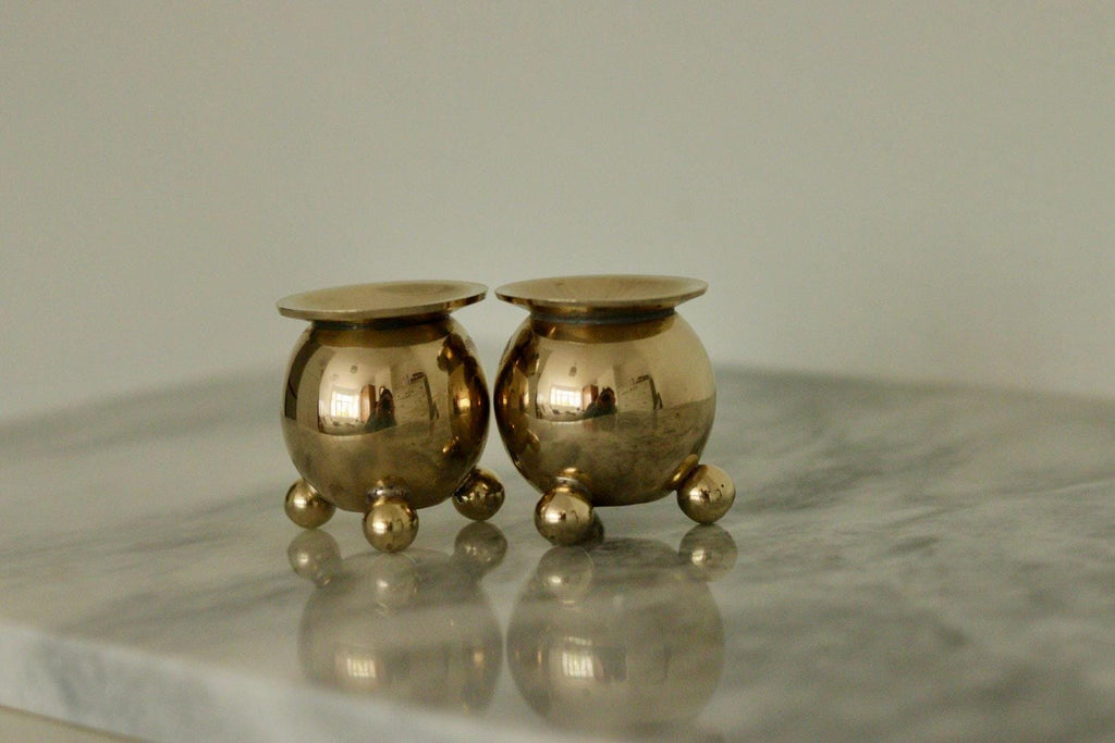 Pair of Mid-Century Swedish Brass Candle Holders