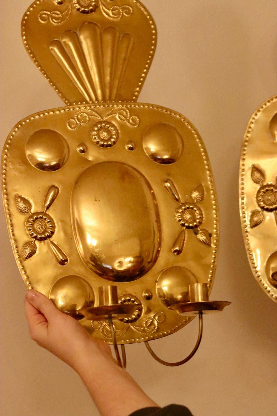 Baroque Style Large Mid-Century Brass Swedish Sconces