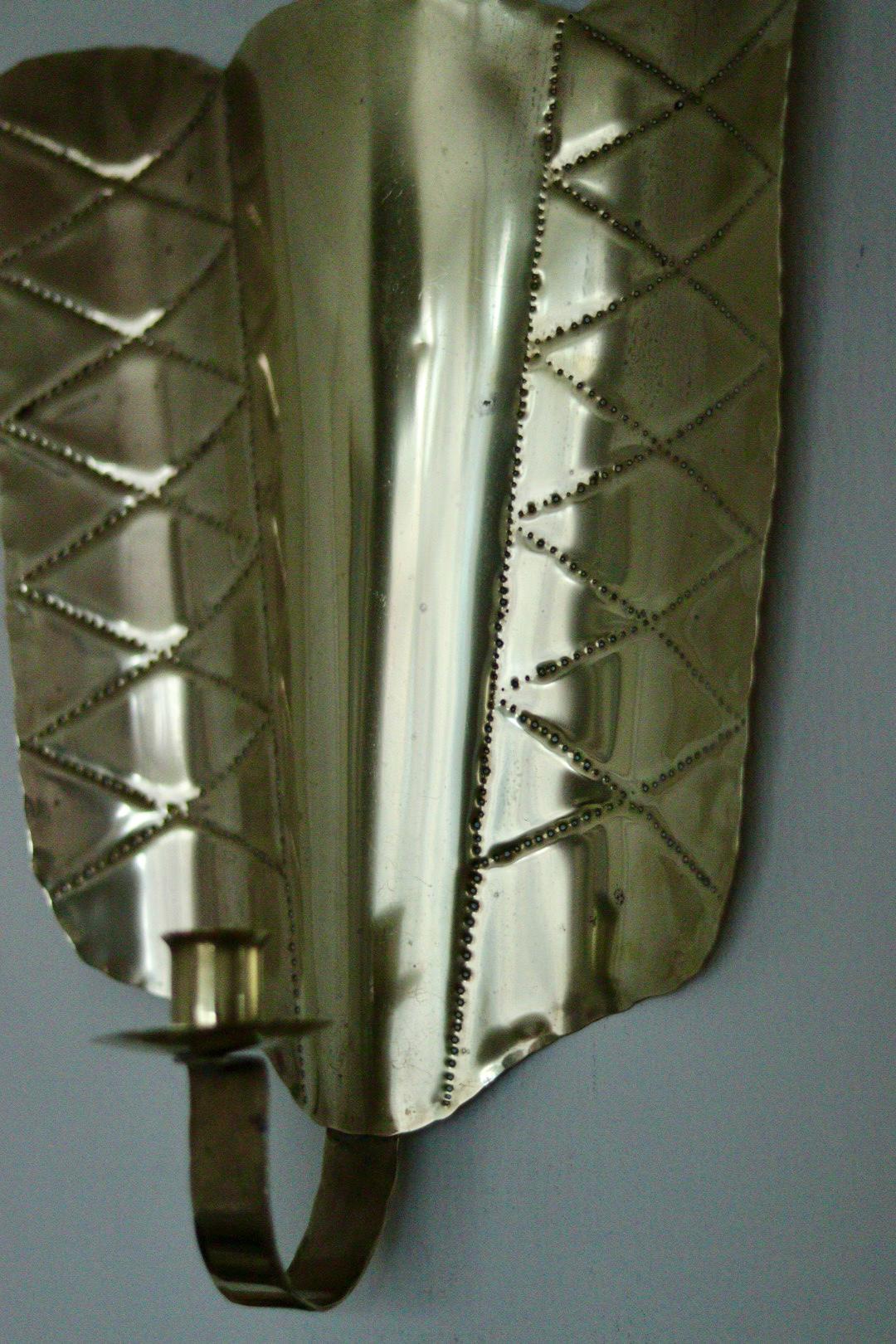 Pair of Mid-Century Swedish Brass Shield Shape Sconces