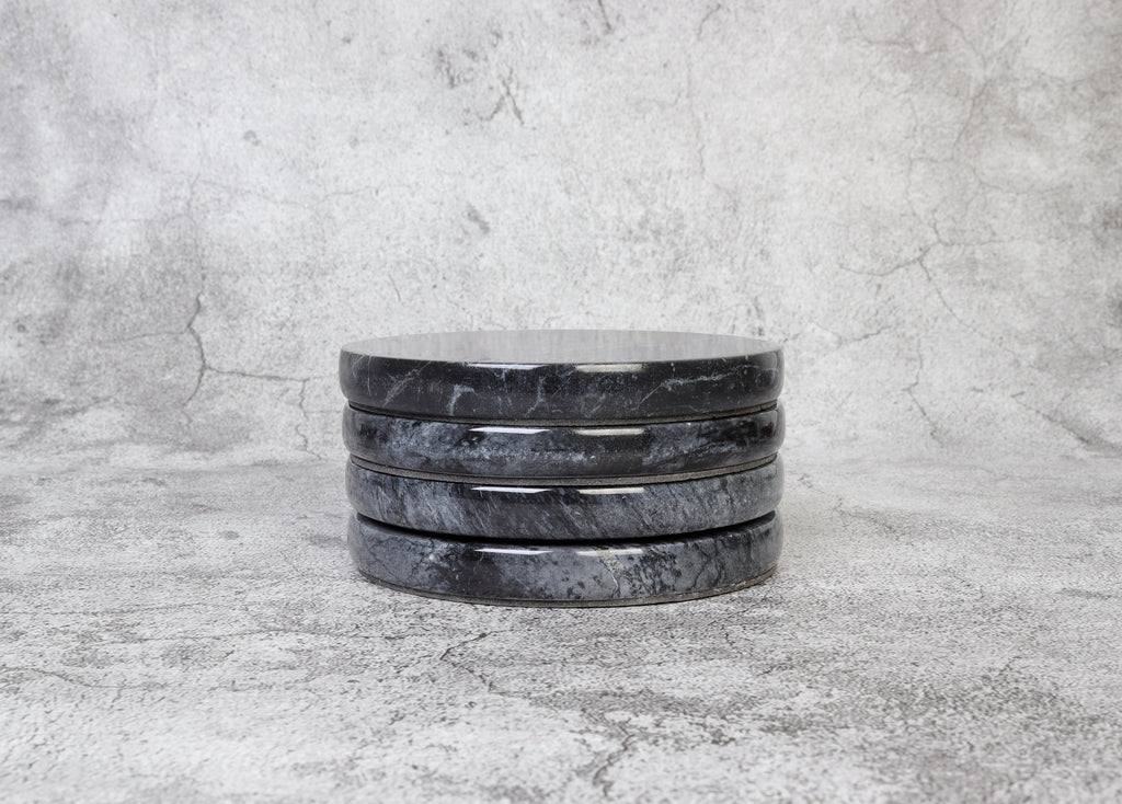 Gabriella – Black Round Natural Marble Coasters - set of 4