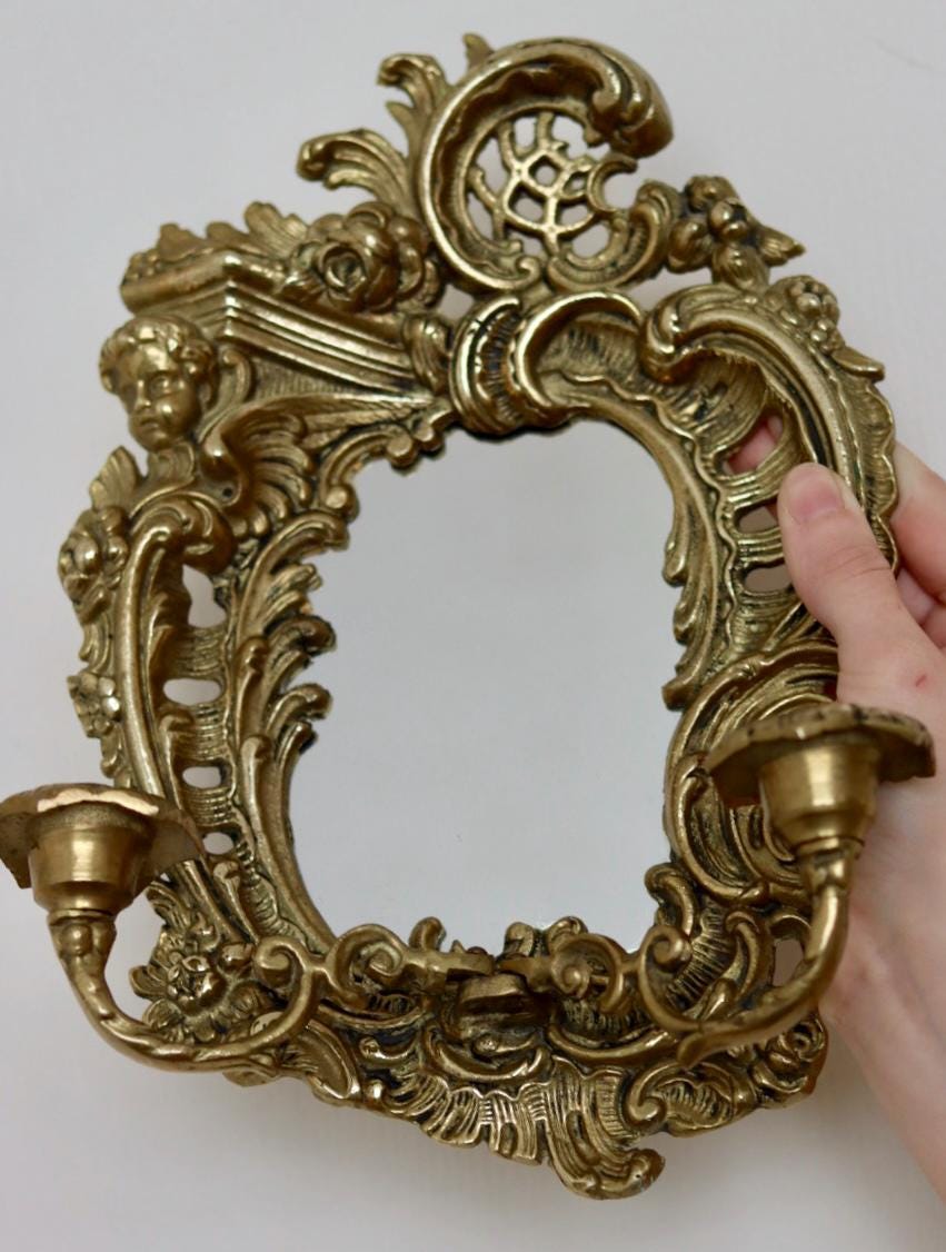 Pair of Swedish Brass Sconces with Mirror