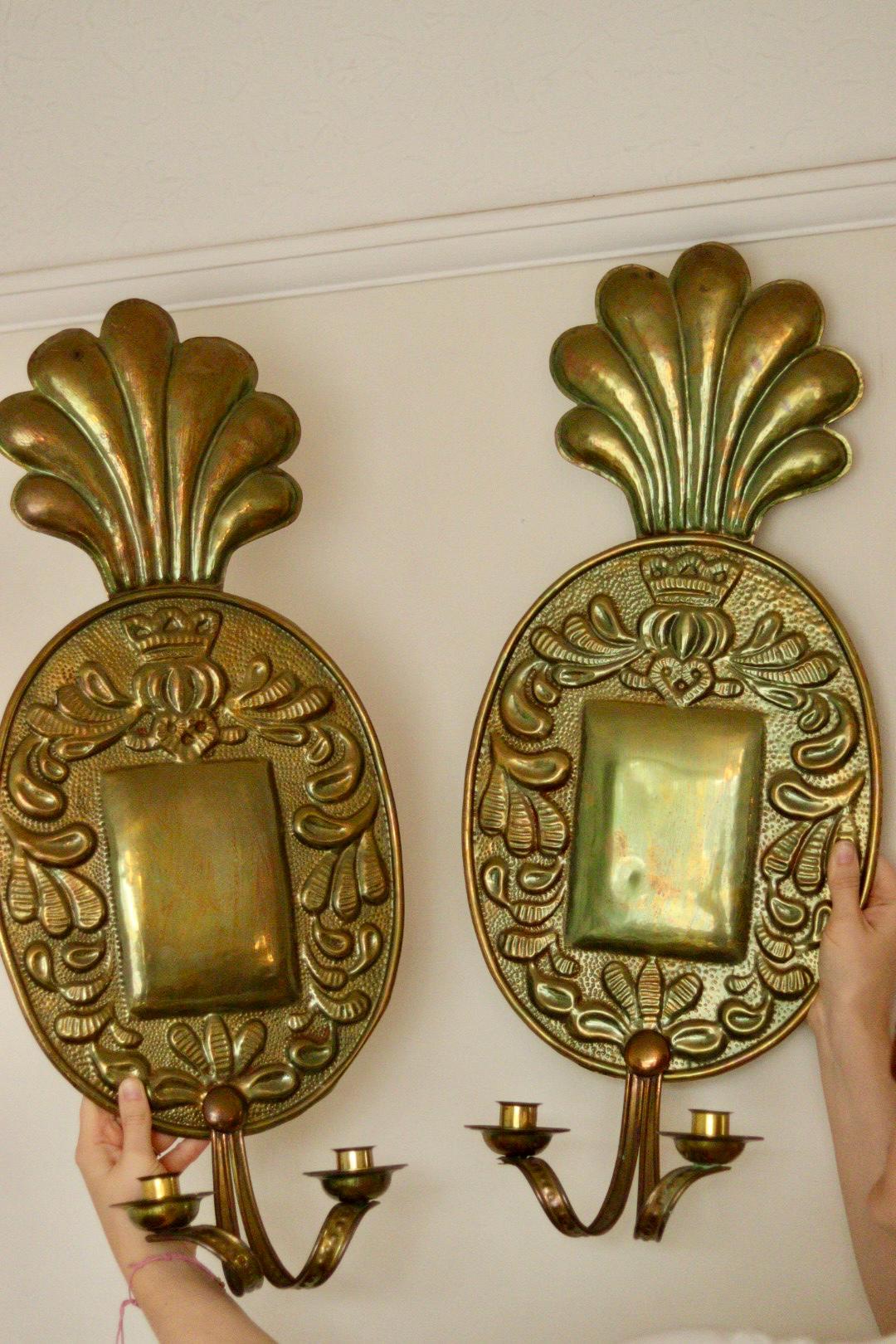 Pair Of Large Mid Century Swedish Brass Sconces