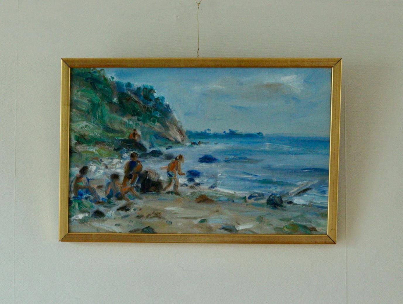 Vintage European Oil on Canvas – “Beach Scene”