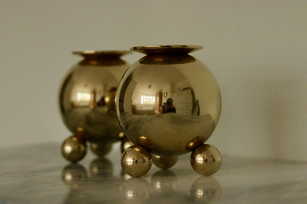 Pair of Mid-Century Swedish Heavy Brass Candle Holders