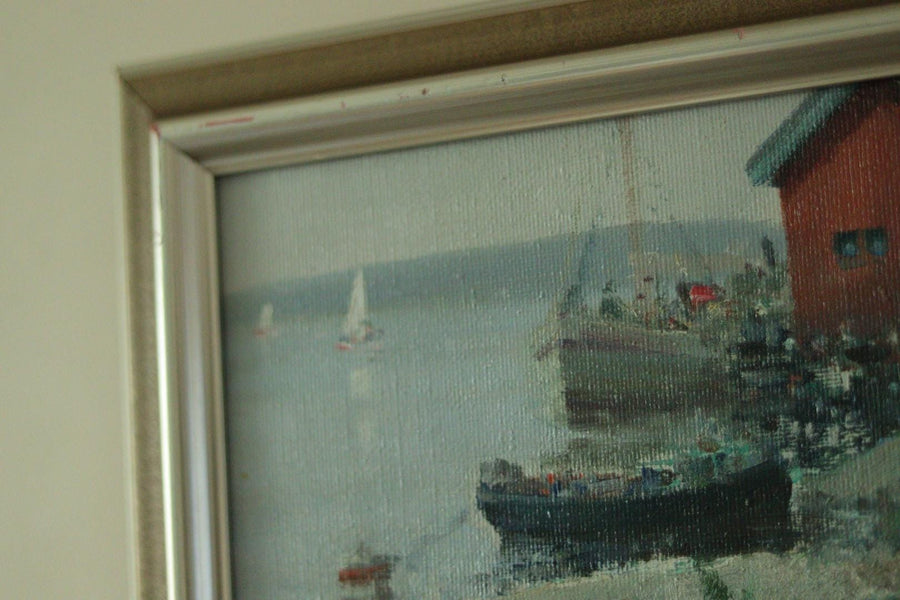 Vintage Oil on Canvas – “Sjöbodar