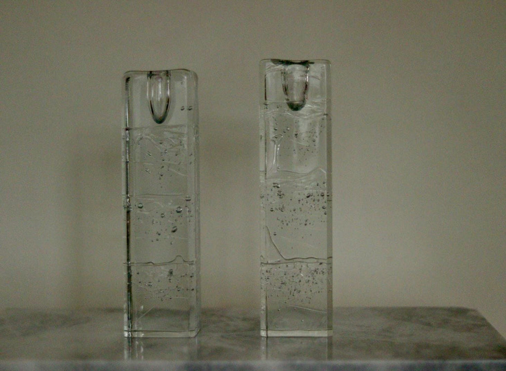 Pair Of Solid Glass Candlesticks "Arkipelago" From ittala Finland