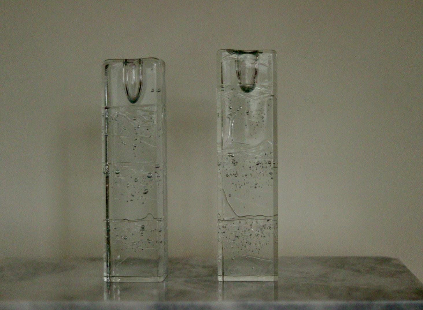 Pair Of Solid Glass Candlesticks "Arkipelago" From ittala Finland