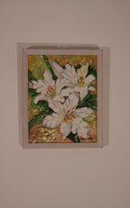 Original Mid-Century Swedish Oil On Panel – White Lilies
