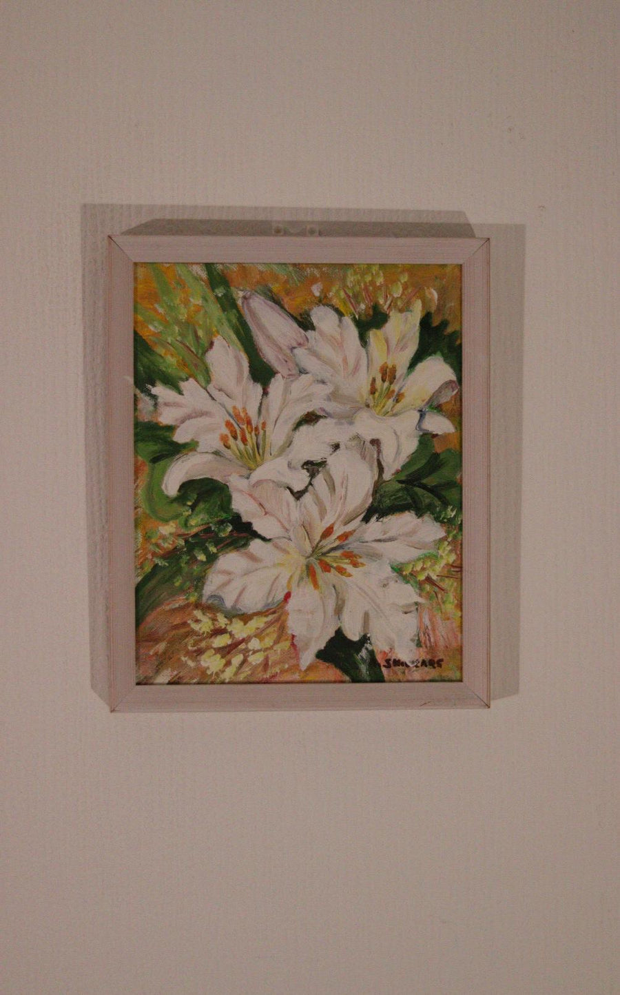 Original Mid-Century Swedish Oil On Panel – White Lilies