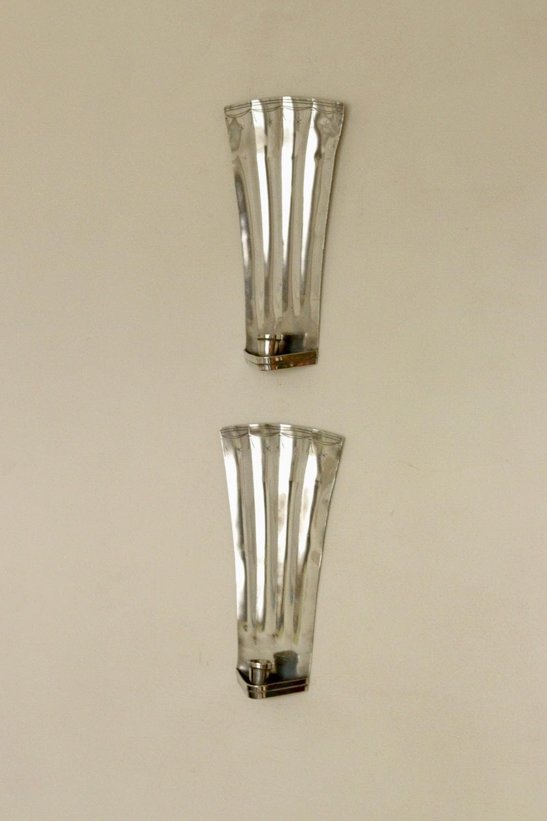 1925, Pair Of Early Century Swedish Pewter Sconces by Tage Fong‑Stedt