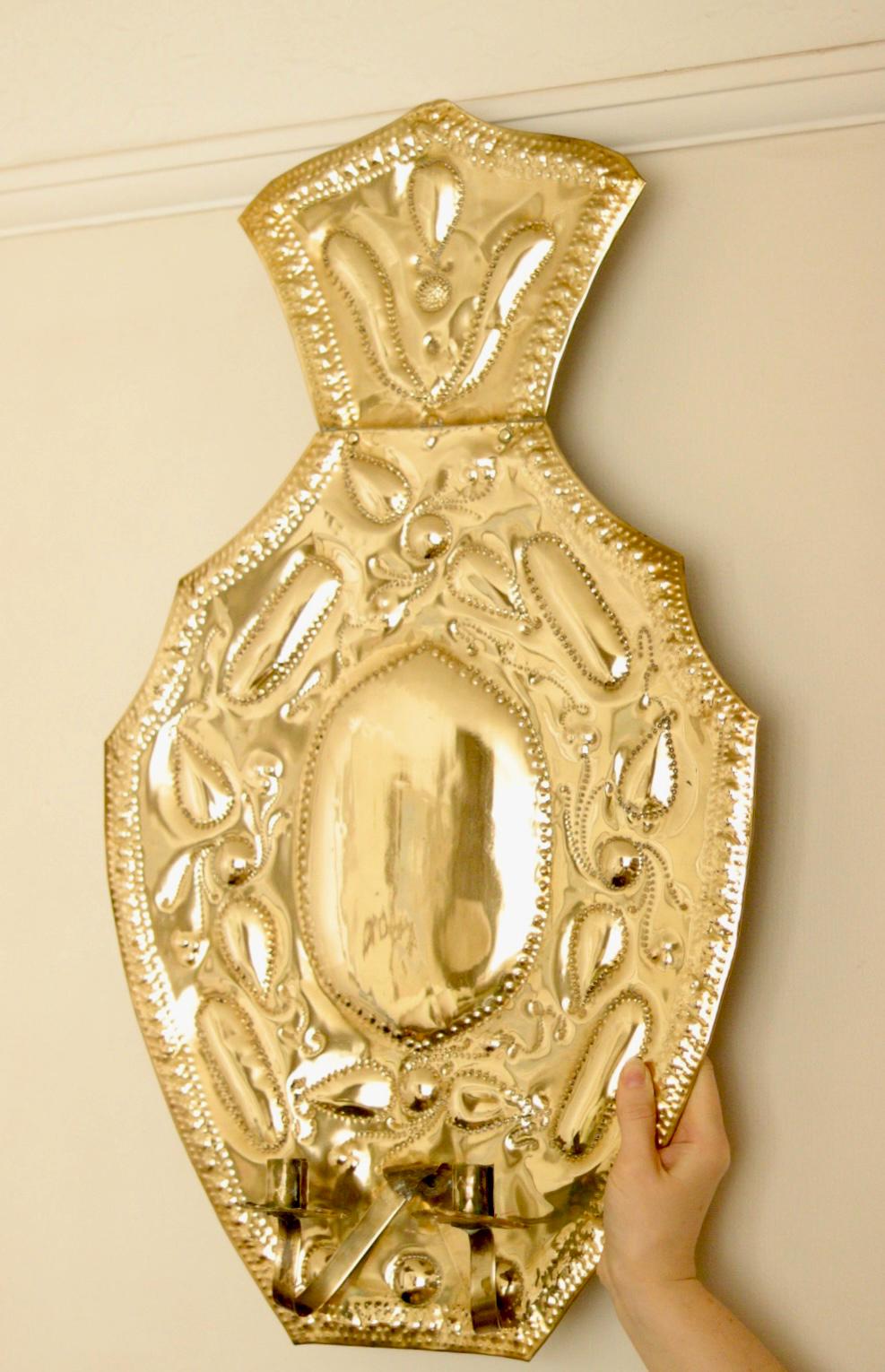 Pair Large baroque Style Mid Century Swedish Brass Sconces