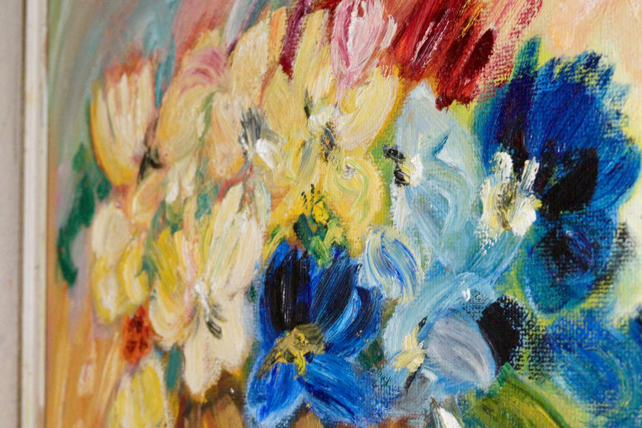 Original Swedish Mid-Century Oil On Panel Painting " Flowers "