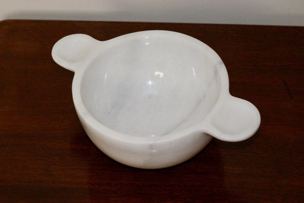 Gabriella – White Natural Marble Bowl with handles  | L 32cm W 20cm H 10cm