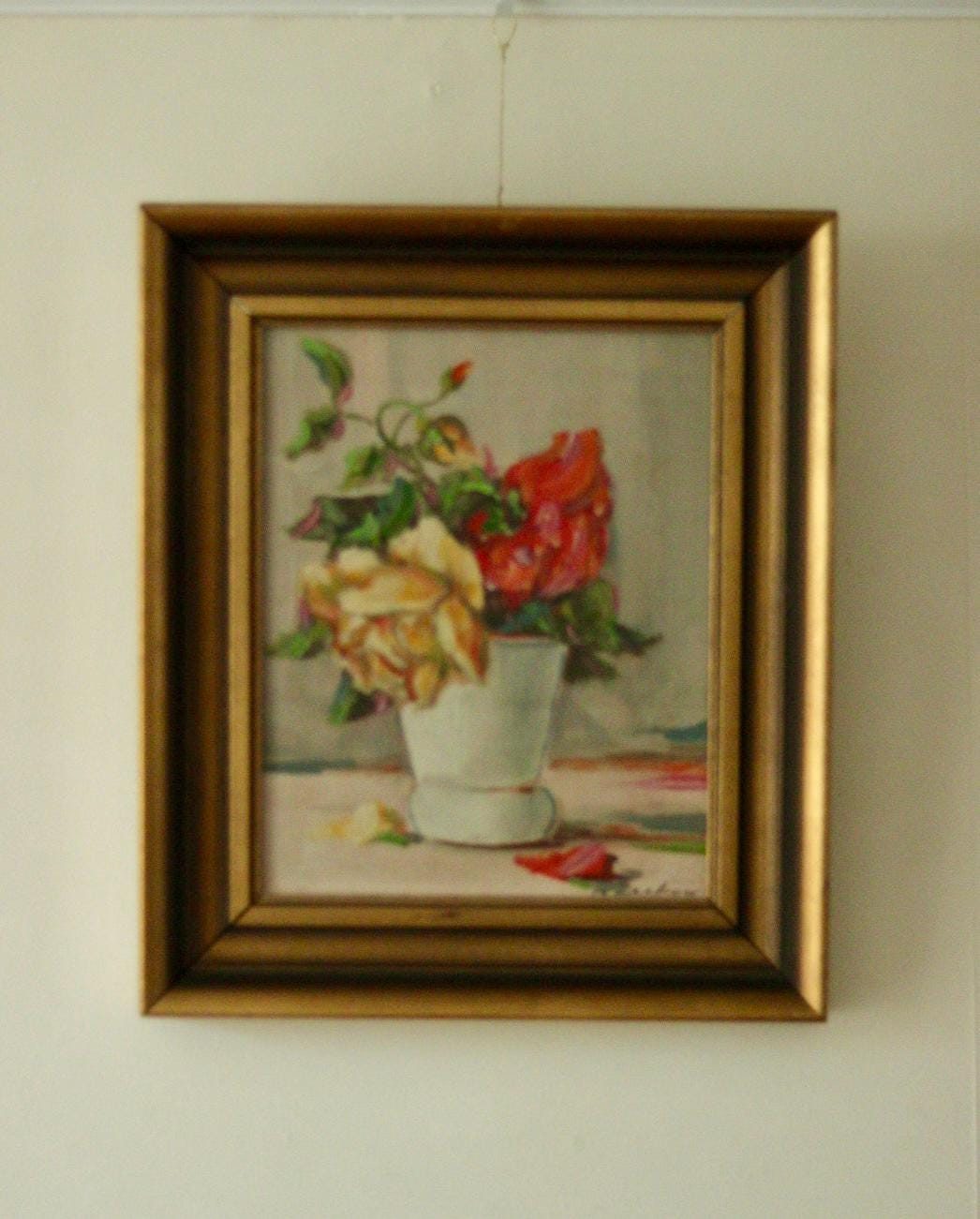 Original Swedish Oil on Panel – “Still Life: Vase of Roses”