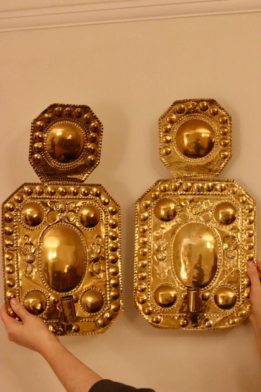 Large Mid-Century Swedish Brass Sconces