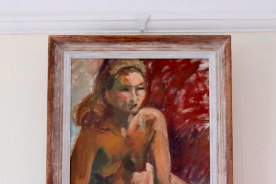 Mid-20th Century Original Oil on Canvas – Nude Woman