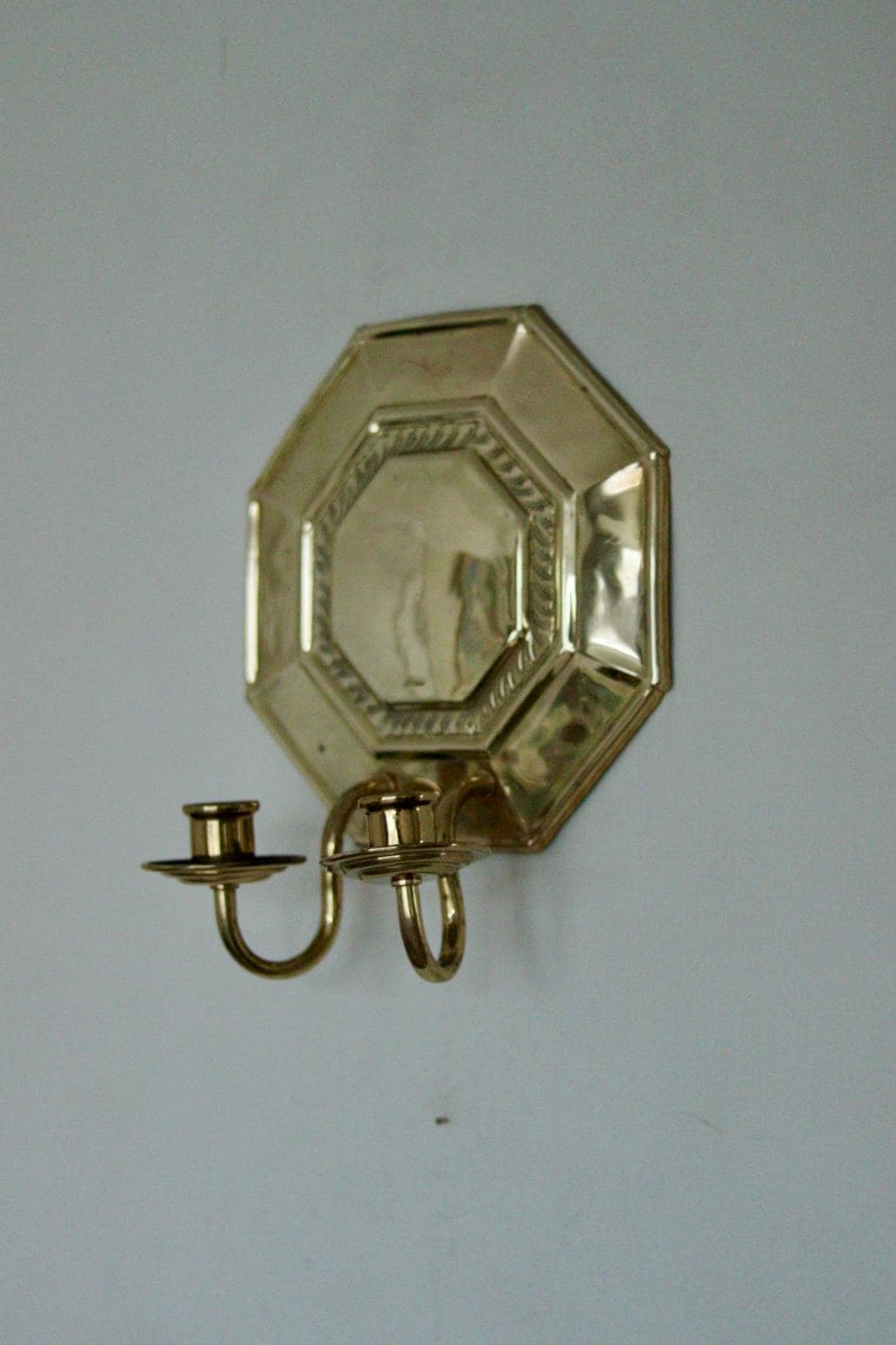 Pair of  Swedish Brass Octagonal Sconce with double arm Design