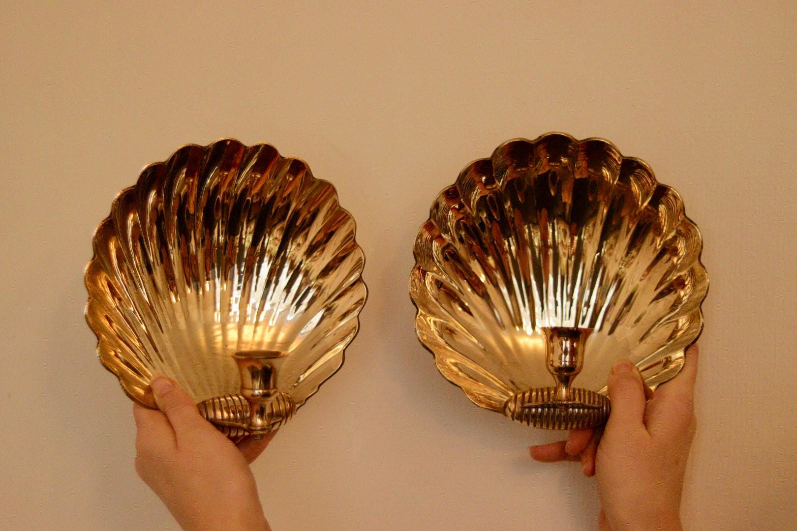 Pair of Mid-Century Brass Scallop Shell Sconces