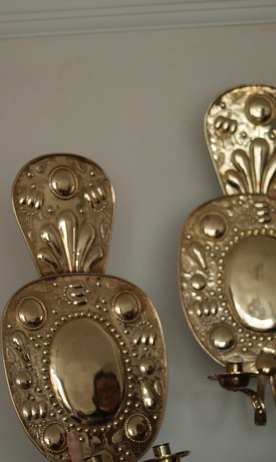 Pair of Large  Mid Century Swedish  Brass Baroque Sconces with double arm Design