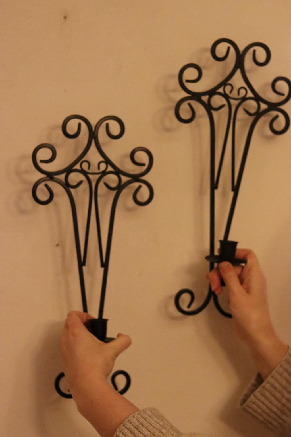 Pair of vintage black metal sconces