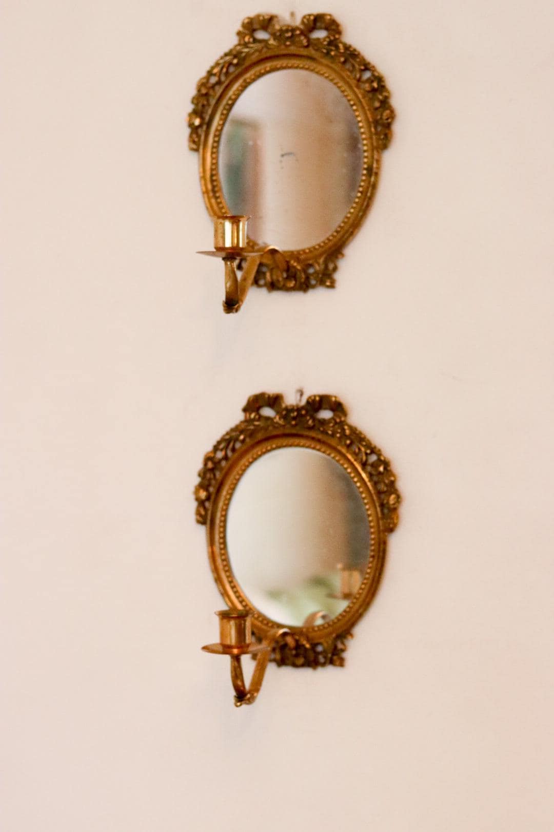 Pair of Swedish Brass Sconces with Mirror