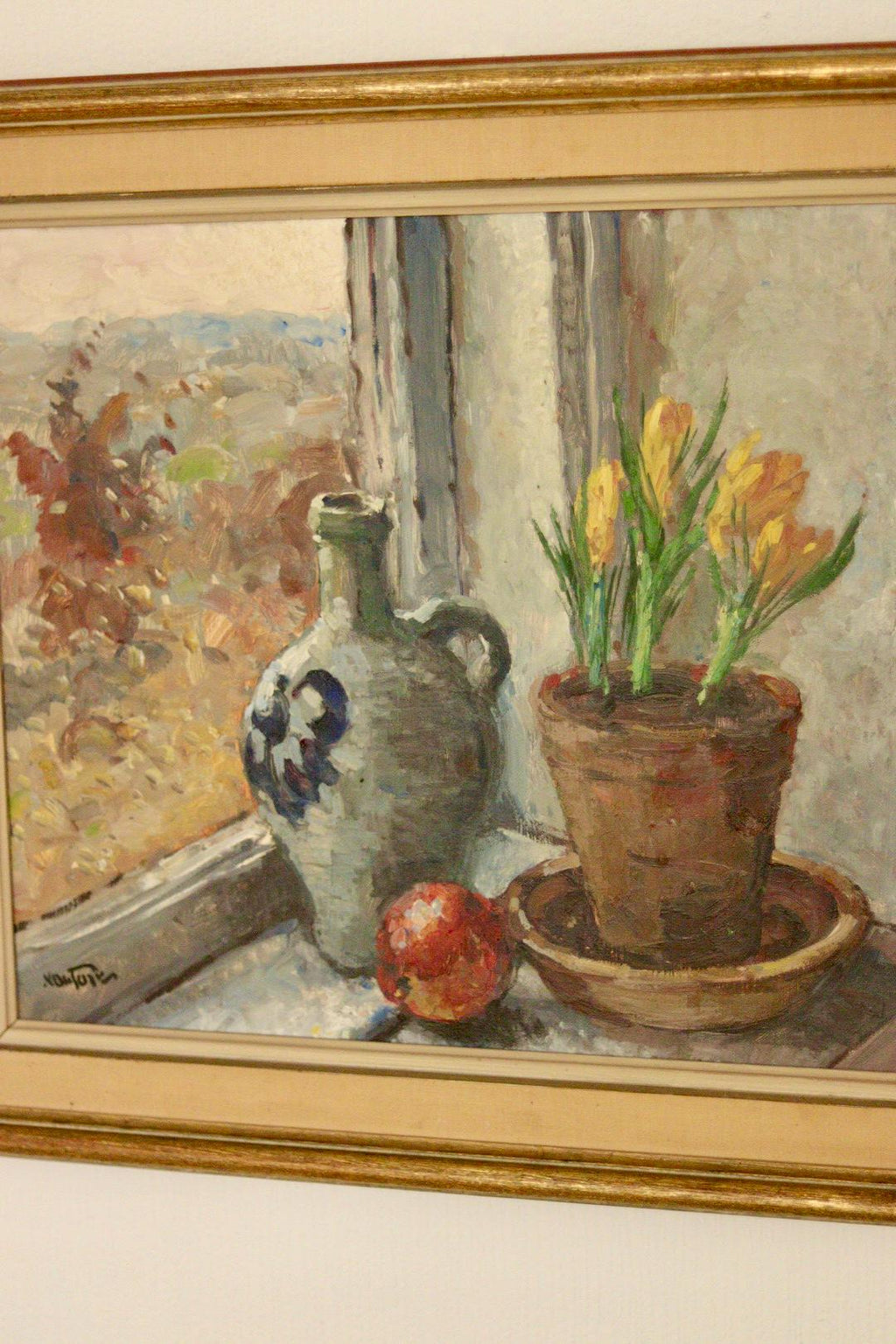 Original Swedish Oil On Canvas  “Still Life with Pot Plant”
