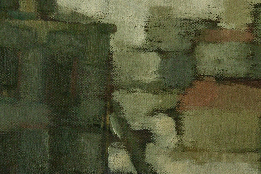 Mid-Century Original Swedish Oil on Canvas "Houses"