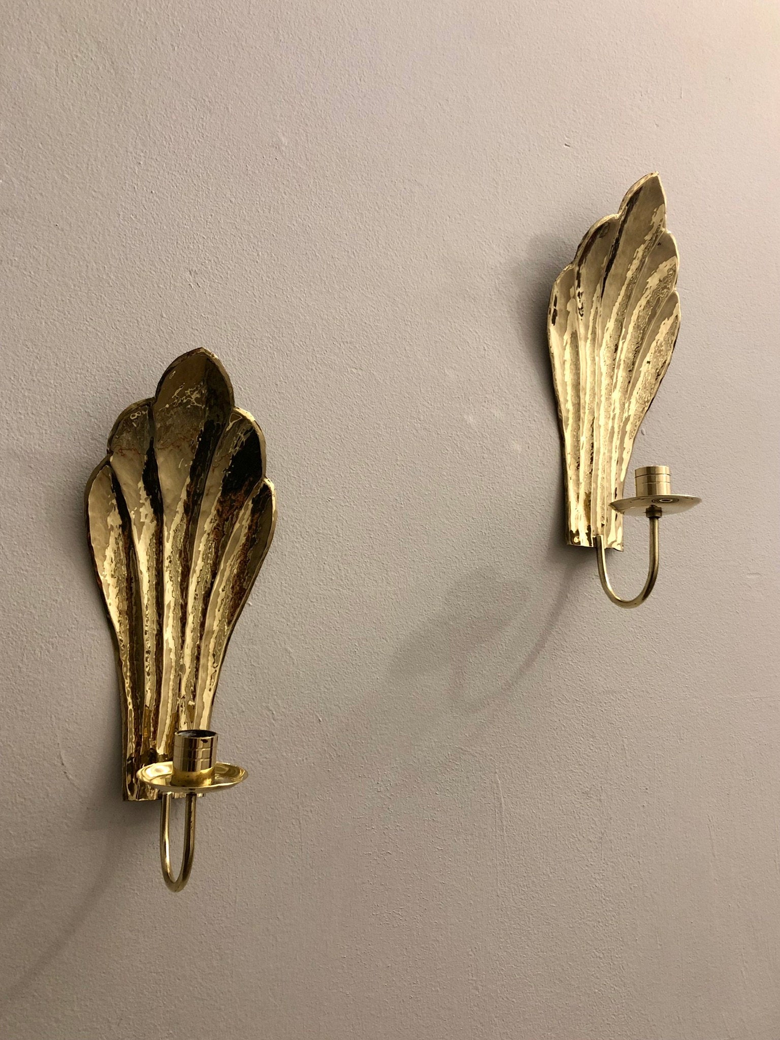 Pair of Mid-Century Swedish Brass Sconces by Firma Lars Holmstrom Arvika