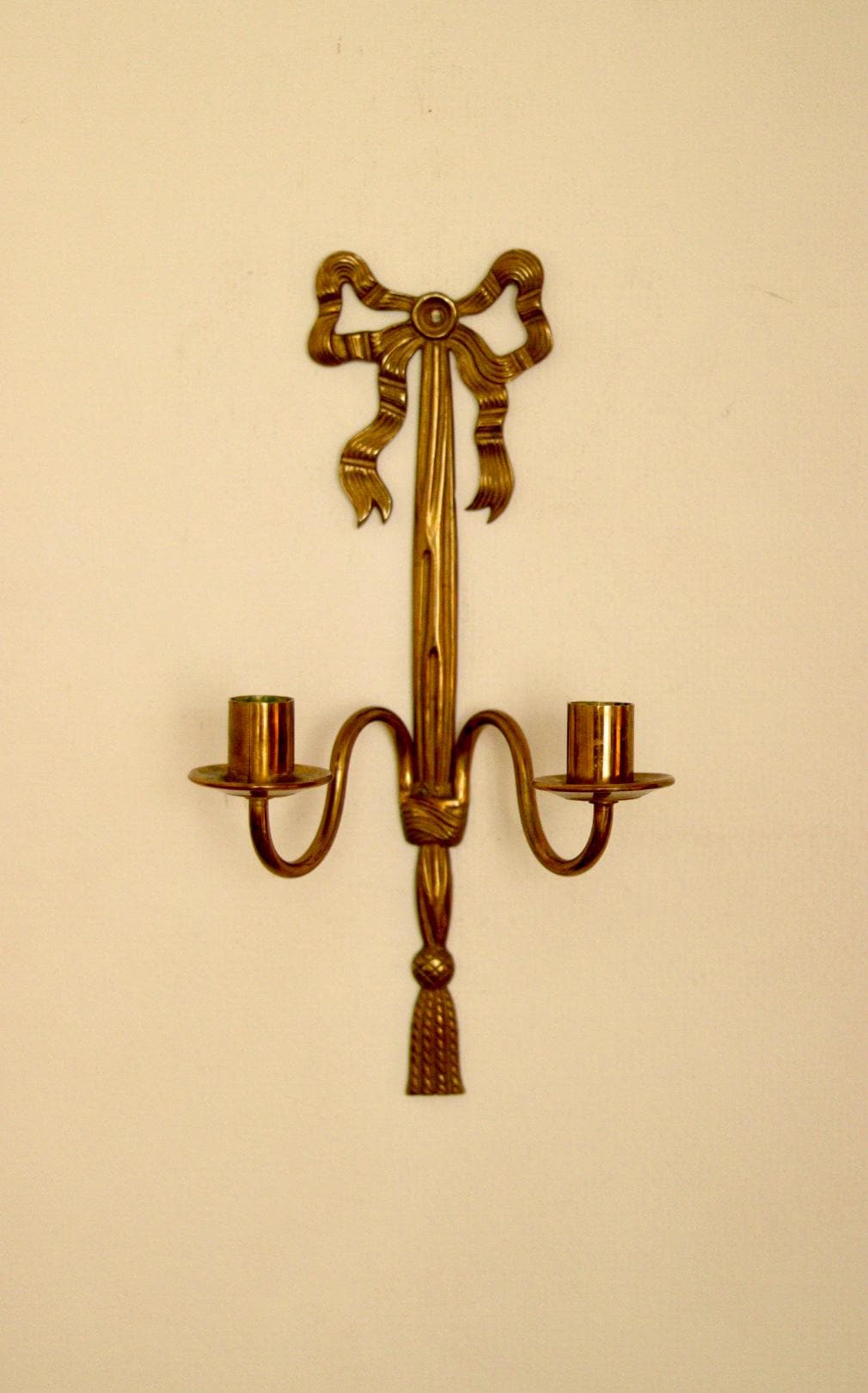 Pair of Vintage French Brass Double Arm Bow Sconces