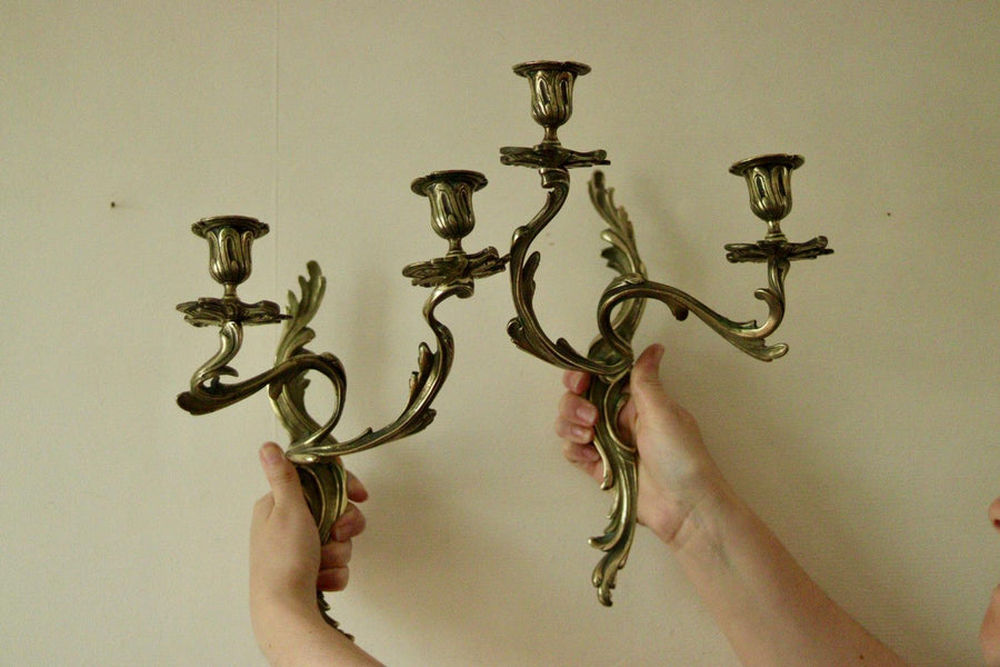 Pair of Brass  Louis XV Style French Wall Sconces