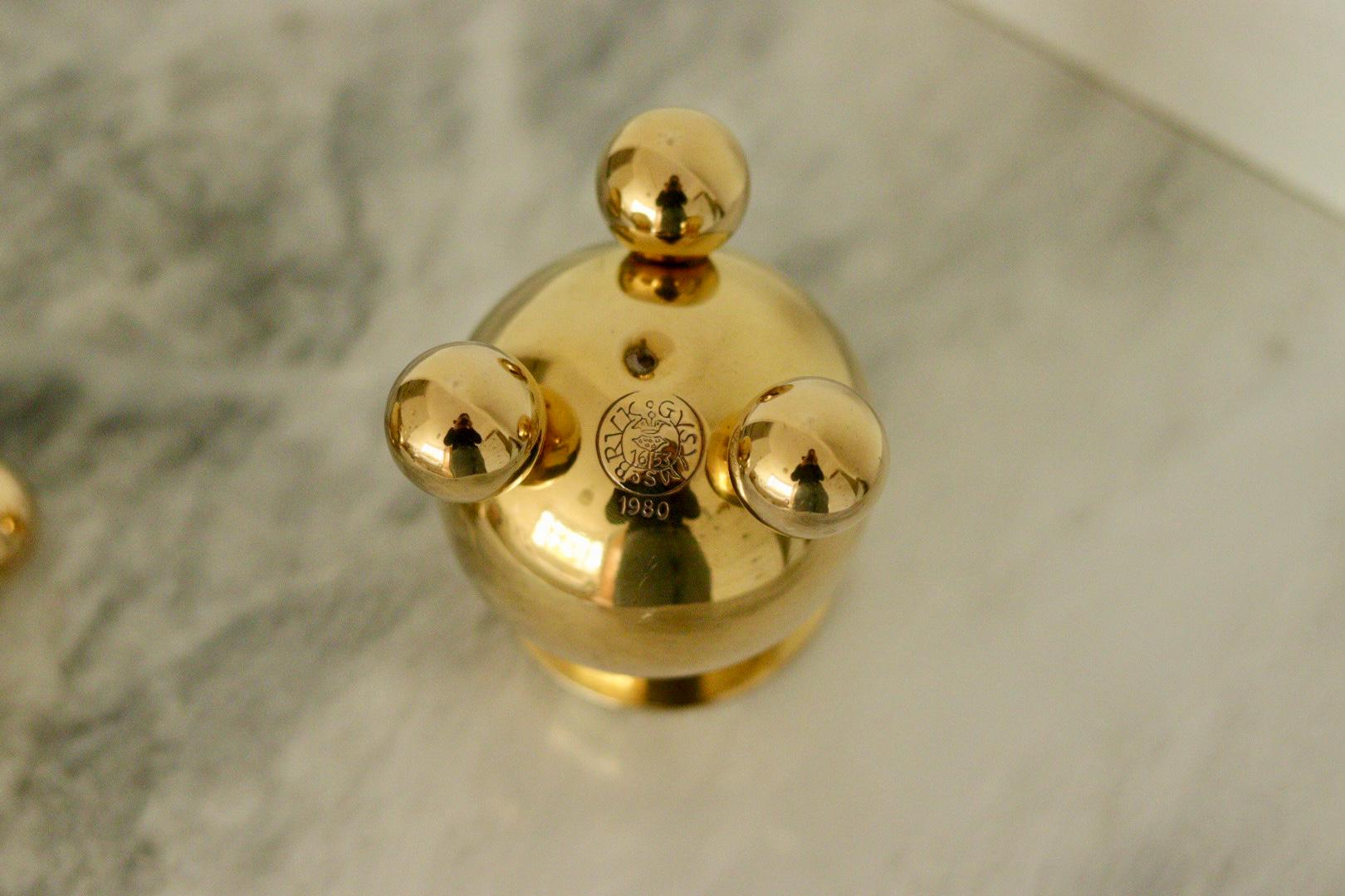 Pair of Mid-Century Swedish Heavy Brass Candle Holders by Gusum