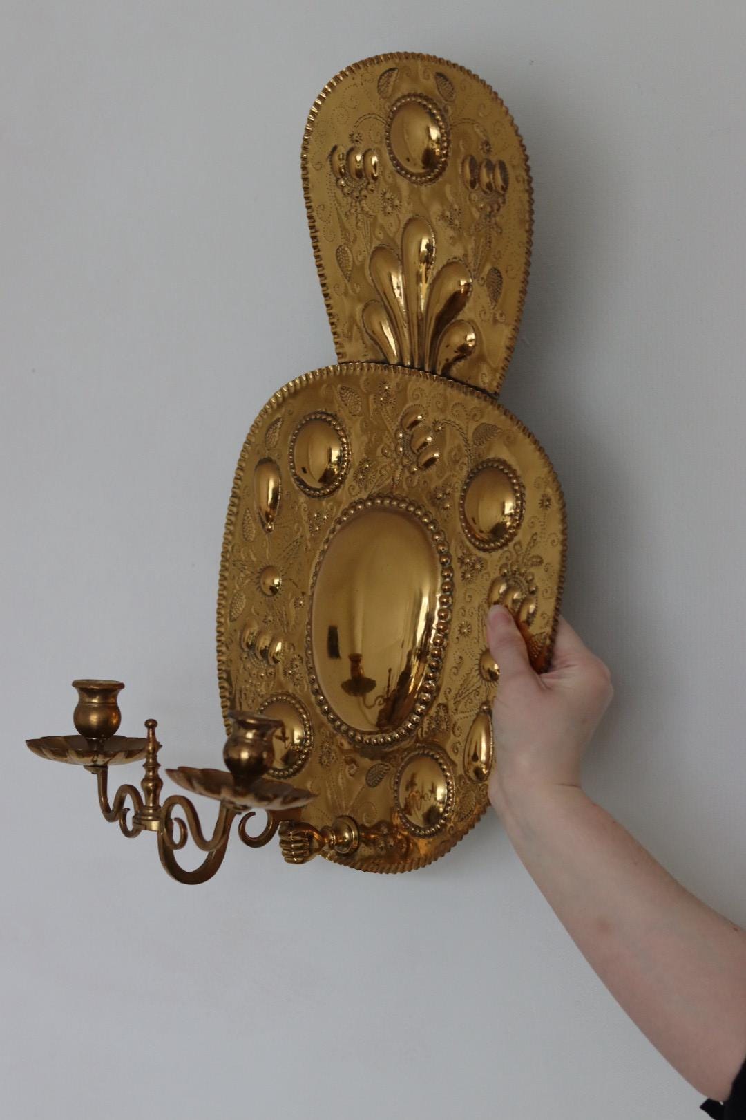 Large Mid-Century Swedish Brass Swedish Sconces