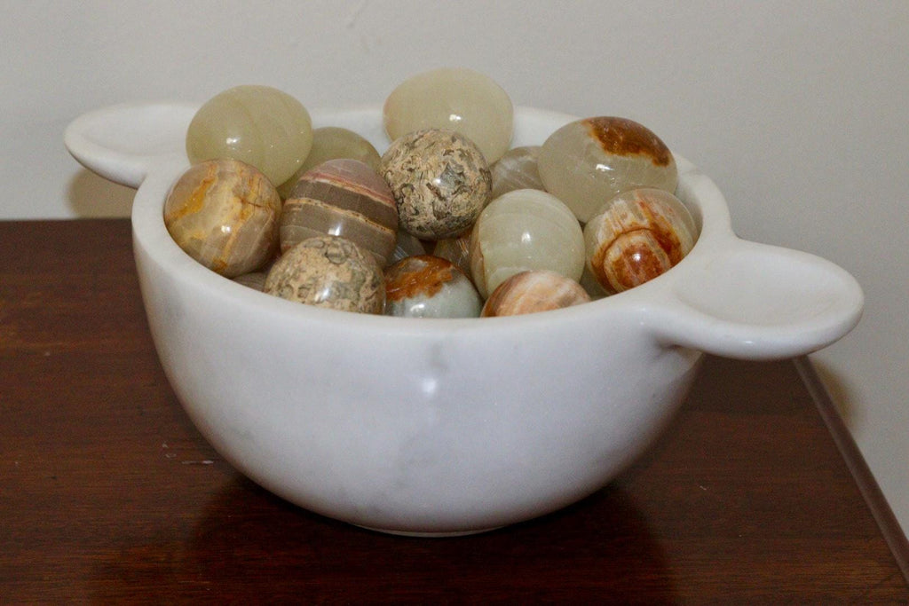 Gabriella – White Natural Marble Bowl with handles  | L 32cm W 20cm H 10cm