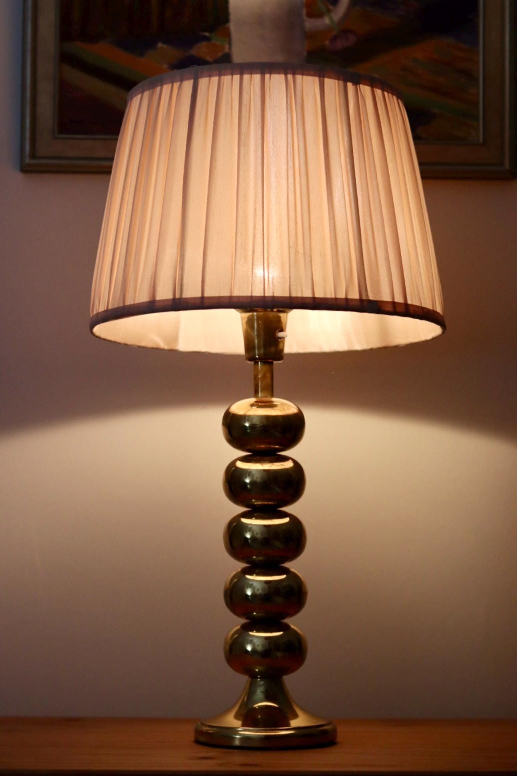Pair of Tall Mid Century Swedish Brass Bobbin lamps by Aneta