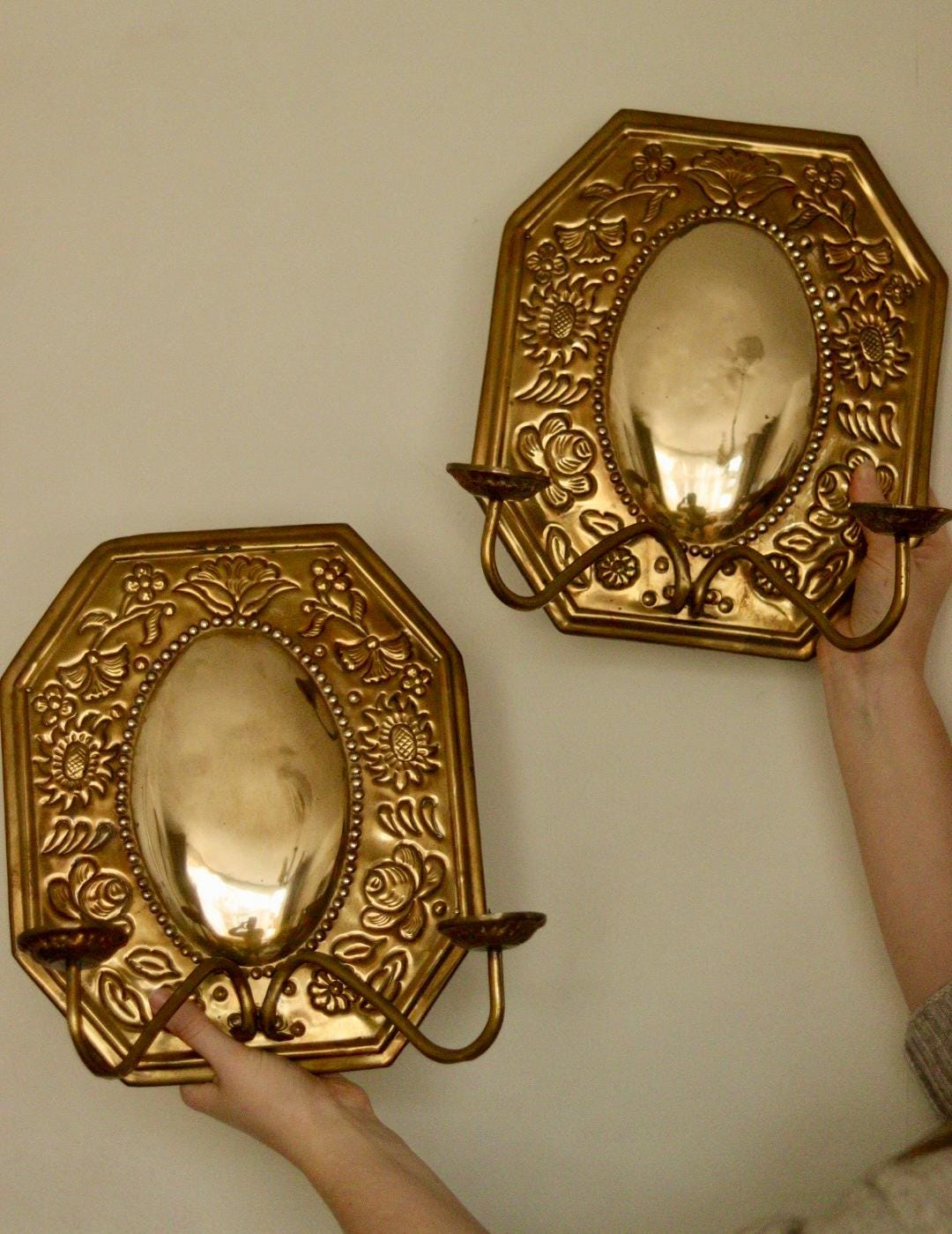 Pair of Mid-Century Swedish Brass Octagonal Double Arm Sconces