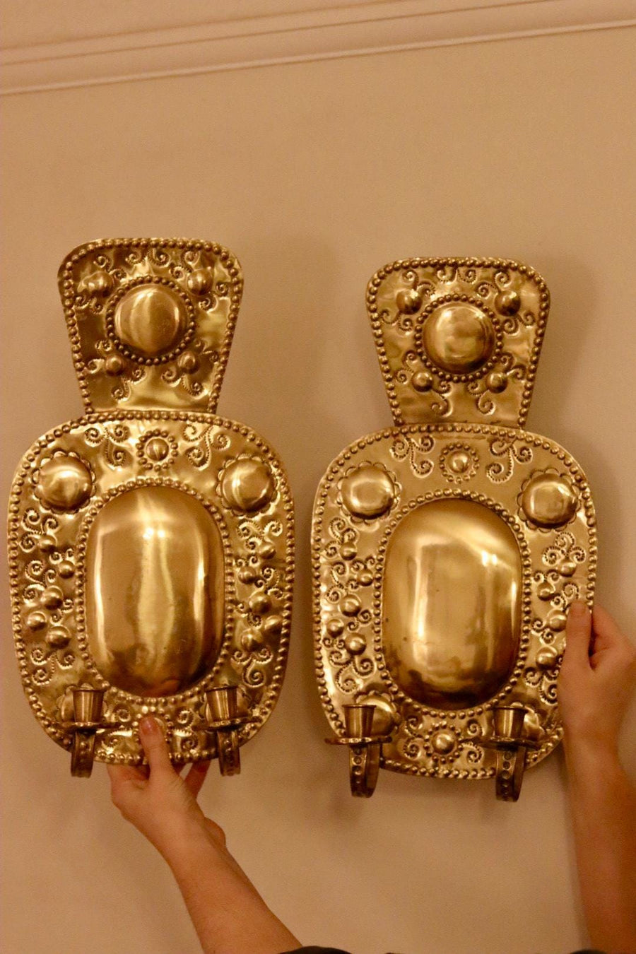 Large Mid-Century Swedish Brass Sconces