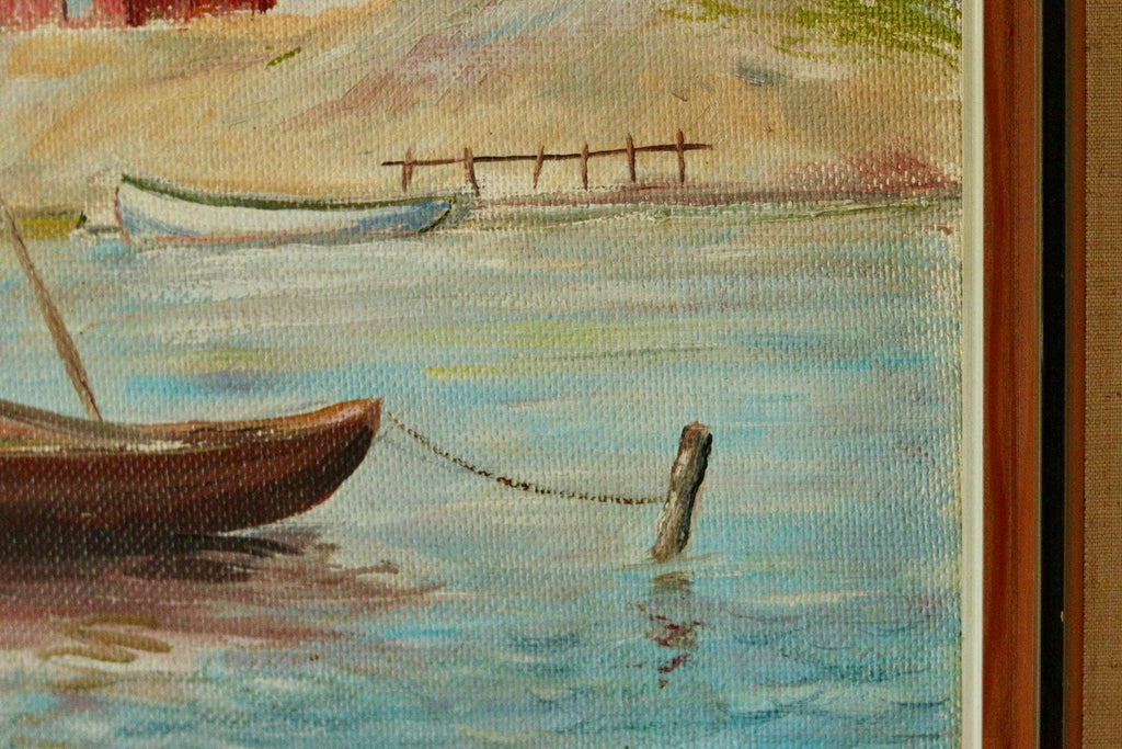 Vintage Panel Painting – “Boat and House Motif”