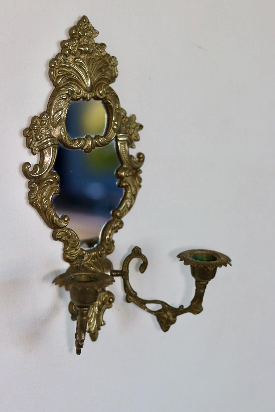 Mid Century Swedish Brass Sconce with Mirror