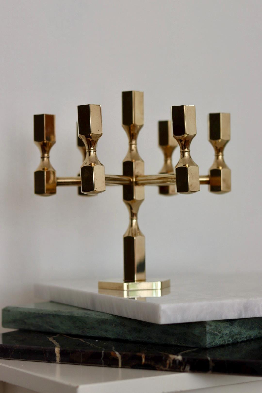 Vintage Seven -Arm Swedish Brass Candelabra by Gusum circa 1978