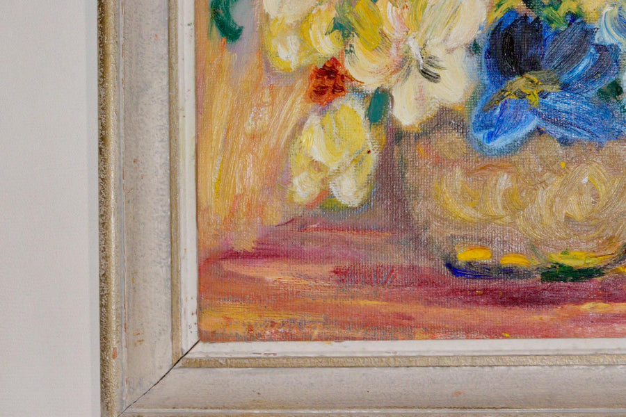 Original Swedish Mid-Century Oil On Panel Painting " Flowers "