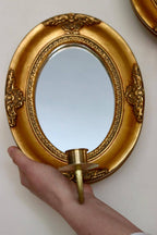 Pair of Vintage Swedish Gilded Wooden Sconces with Mirror