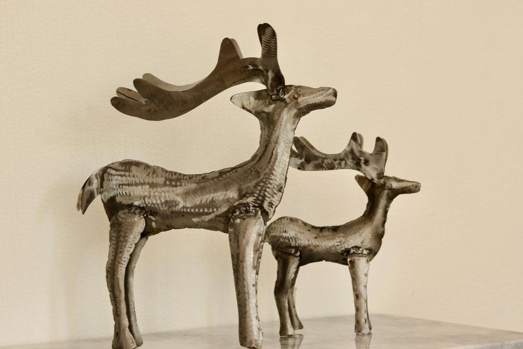 Pair of Swedish Pewter/Metal Reindeer Sculpture