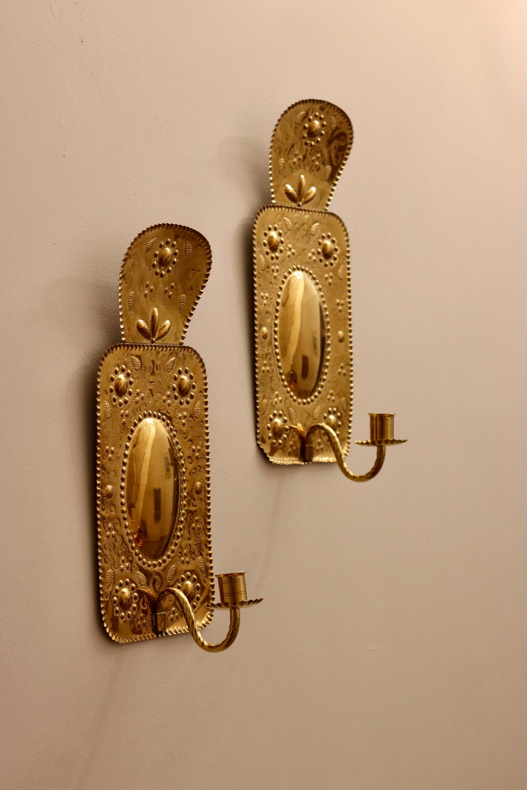 Pair of Antique  Swedish Brass Sconces C 1800