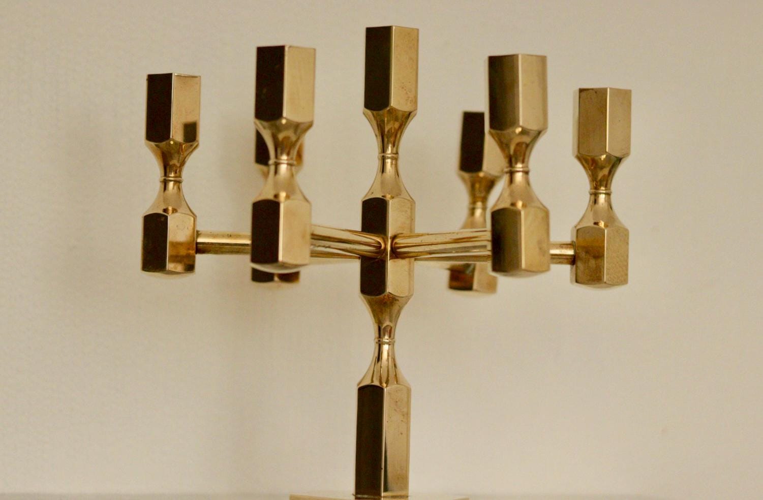Vintage Seven -Arm Swedish Brass Candelabra by Gusum circa 1978